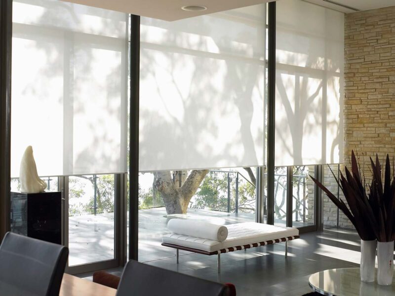 White motorised blinds for modern living room