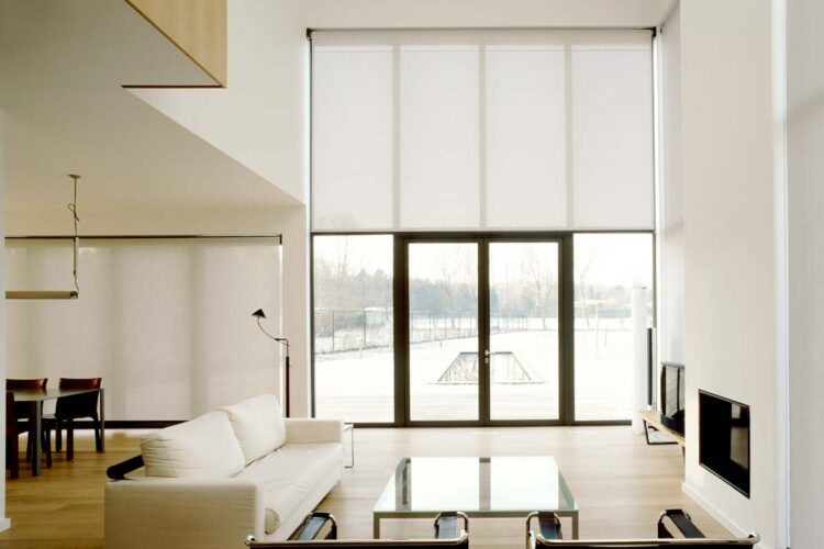White motorised indoor blinds for modern living room
